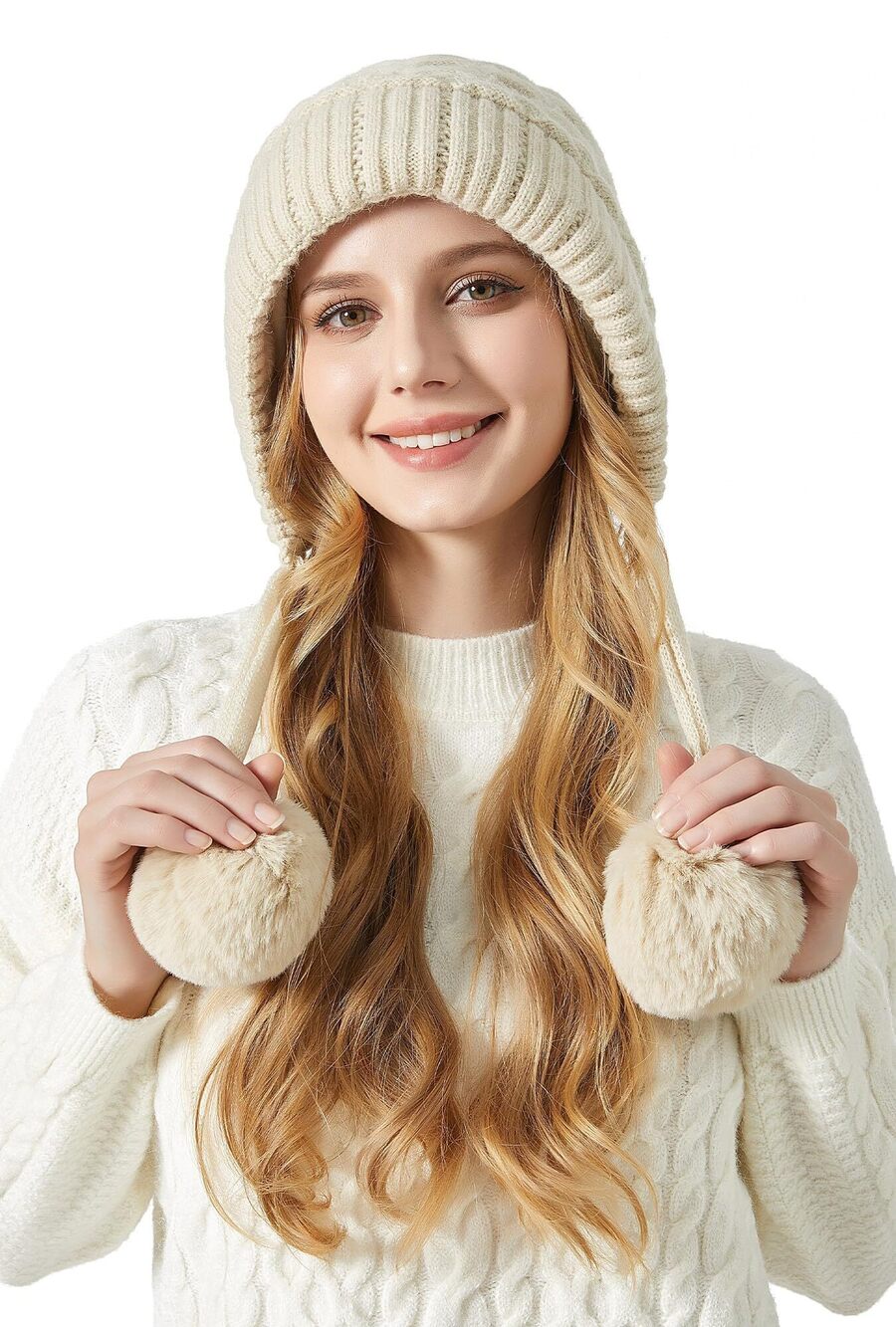 5805 Knit Beanie Hats Winter Faux Fur Warm Knit Crochet Skull Cap